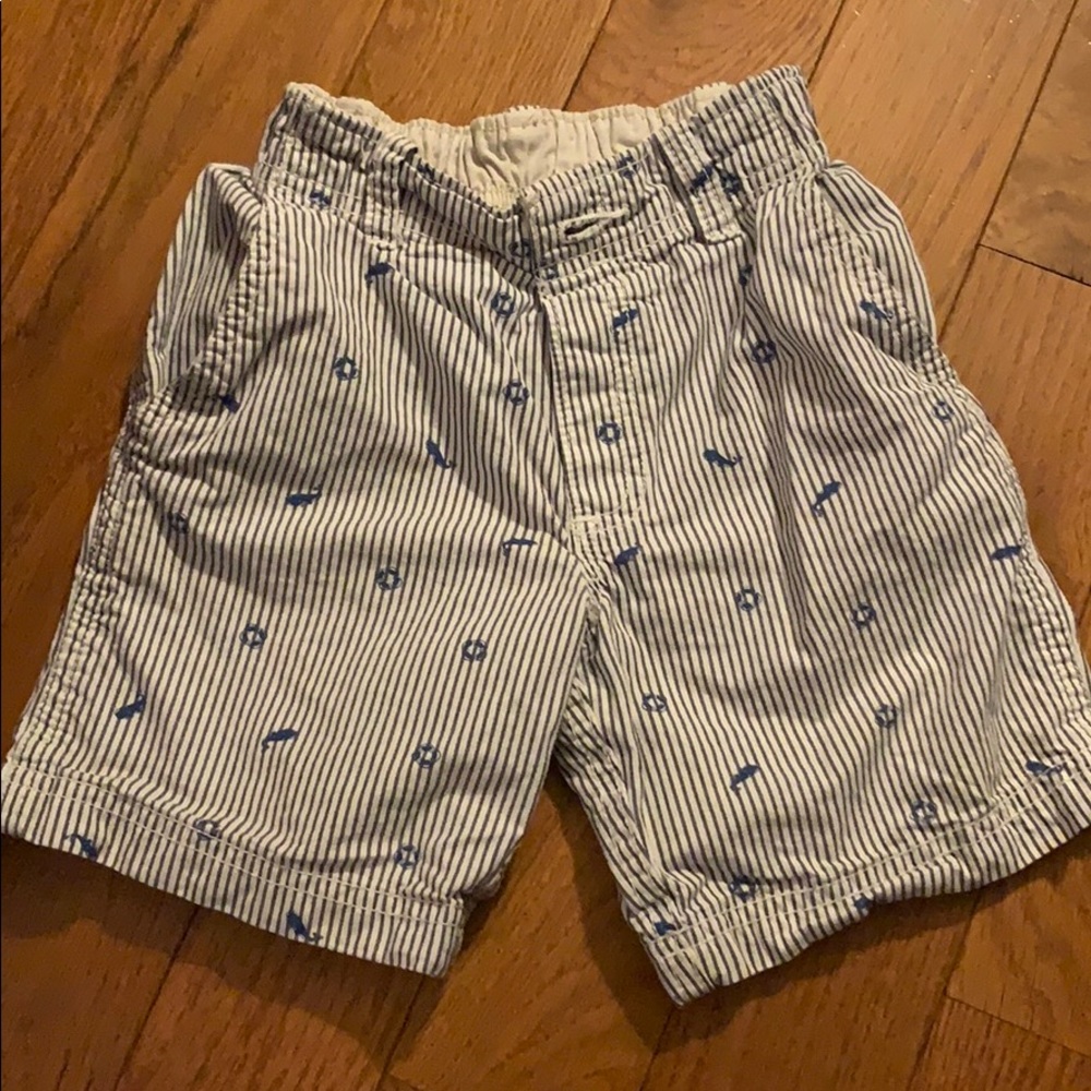 Little boys nautical print khaki shorts
